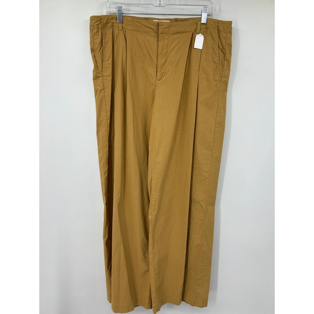 Anthropologie Wide Leg Pleated Trousers Mustard Yellow Cinch Back Pants Size 14